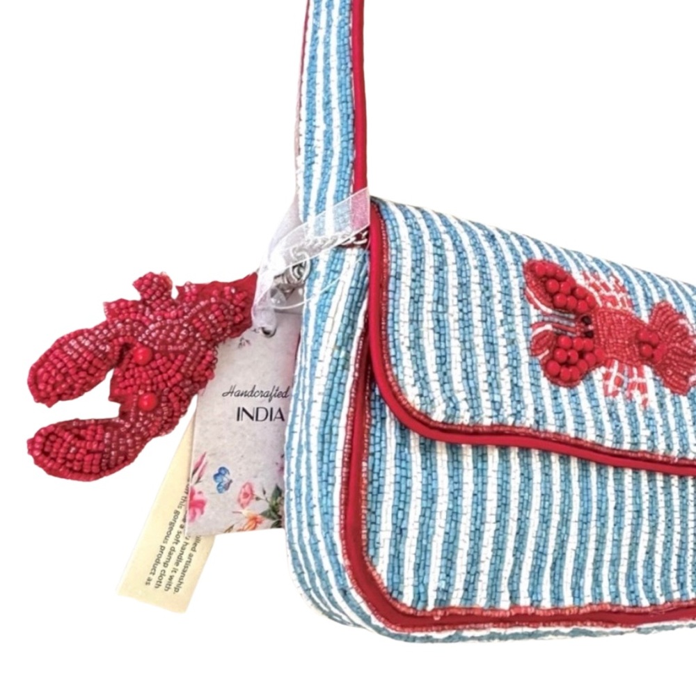 Beaded Lobster Shoulder Bag + Red Lobster Charm | NWT | Preppy Coastal Summer - Picture 7 of 7